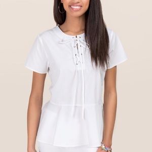 Joya Lattice Peplum Poplin Top
